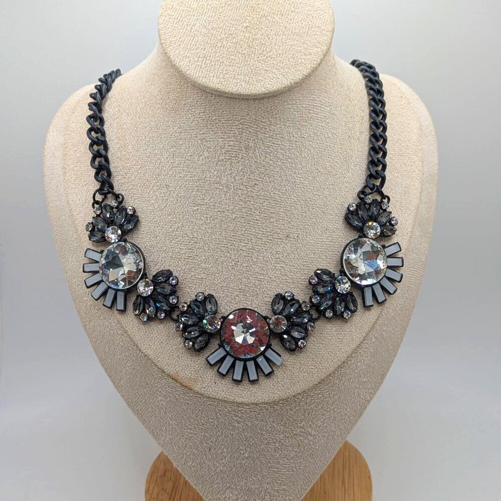 Bib Statement Rhinestone Sparkle Flower Statement Necklace Black Chain